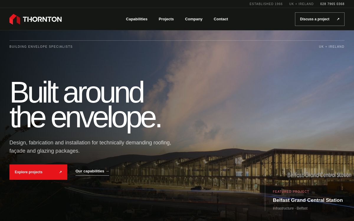 Actual Thornton concept website: building envelope specialists, with project-led interface